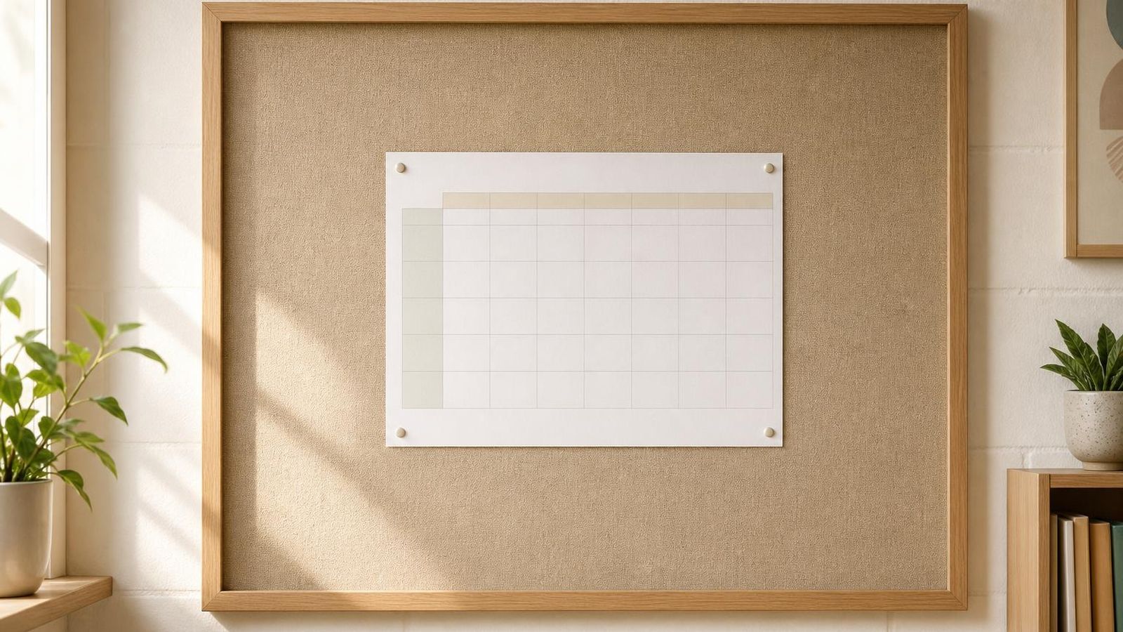 A school notice board with a single neat planning sheet pinned in the centre